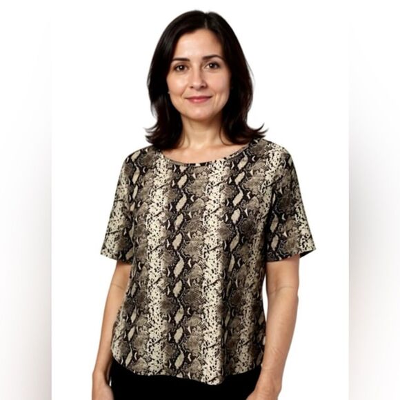J for Justify Sheer top. Snakeskin pattern. Large. Brown and cream. - Picture 1 of 5